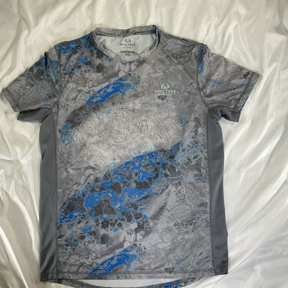 Real Tree Performance Shirt Men Medium Blue Short Sleeve Pullover Fishing L 300